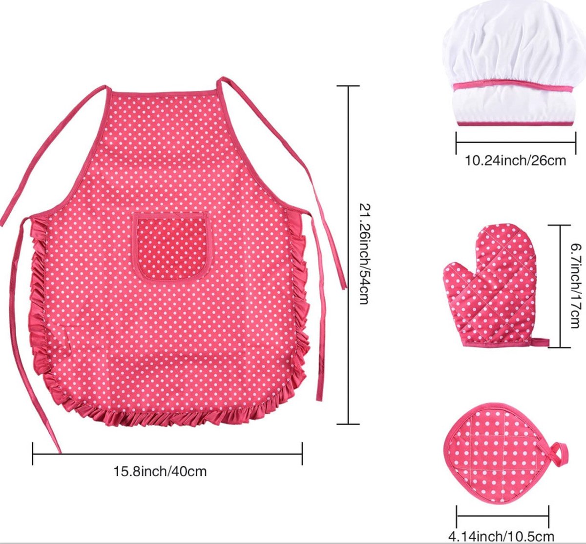 Set of 11 pieces - Kitchen apron - Kitchen - Children's cooking apron tool set - pink red - 28*23.5*2.8cm - cloth - Image 2