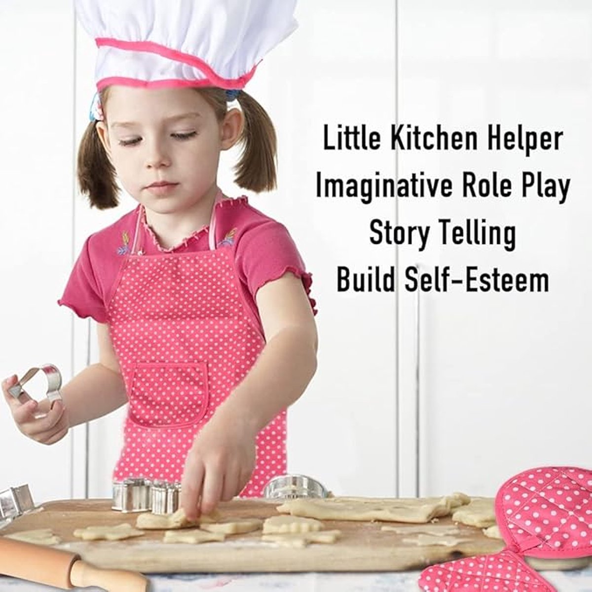 Set of 11 pieces - Kitchen apron - Kitchen - Children's cooking apron tool set - pink red - 28*23.5*2.8cm - cloth - Image 4