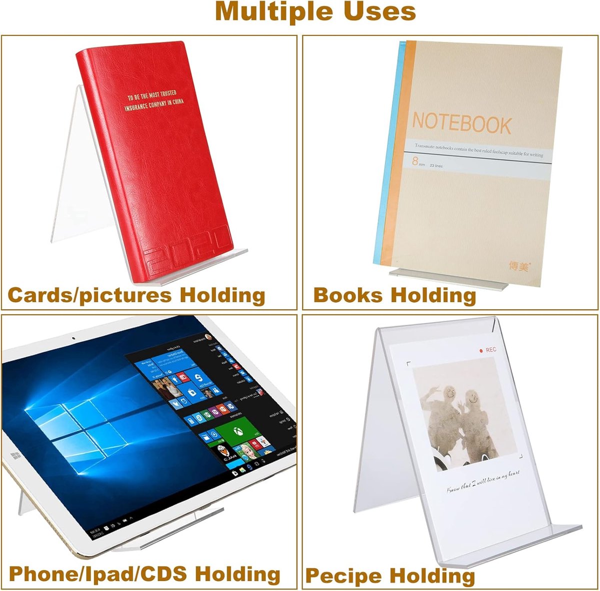 Bookends - 8 Pieces - Plate Holder - Sliding Stand - Phone Holder - Business Card Holder - Book Stand - Durable - Adjustable - Transparent - For Books, Cookbooks, Magazines, Postcards, Artwork - Acrylic - 10*11.5*13cm - Image 4
