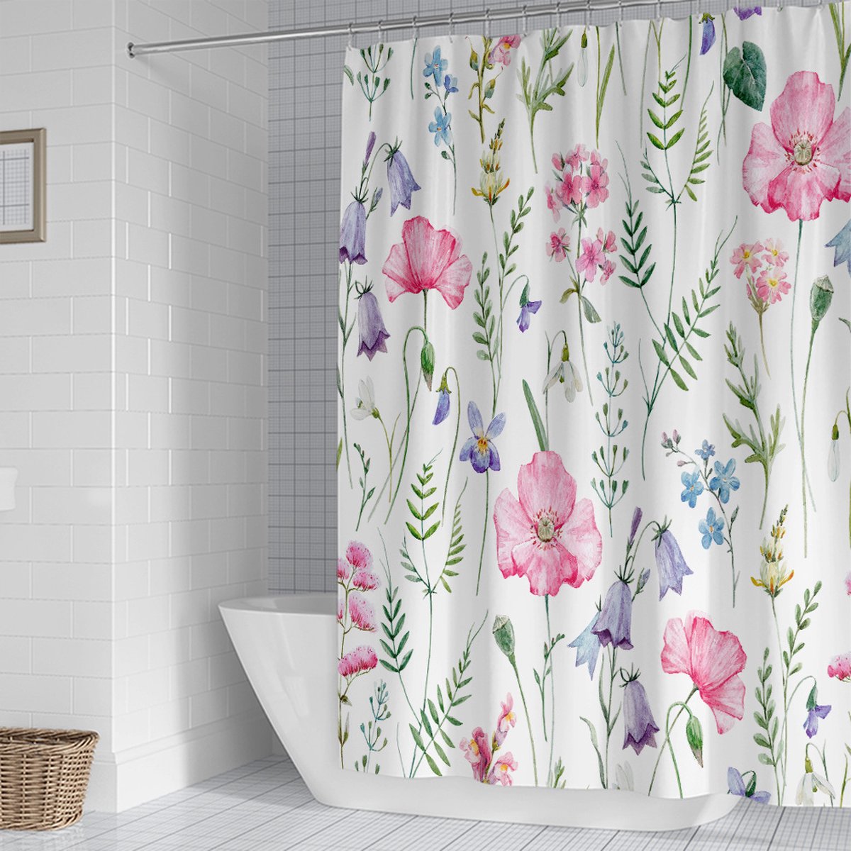 Shower curtain - 90x180cm - Watercolor Flower Plant Tropical Leaf - Polyester - Color - Printed - Anti-mold - Waterproof - Image 2