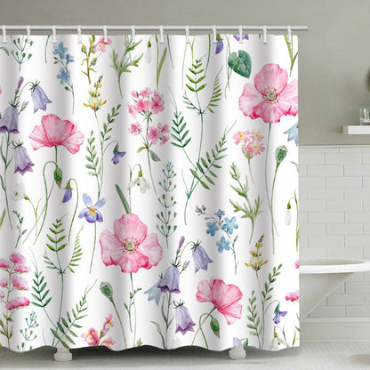 Shower curtain - 90x180cm - Watercolor Flower Plant Tropical Leaf - Polyester - Color - Printed - Anti-mold - Waterproof - Image 3