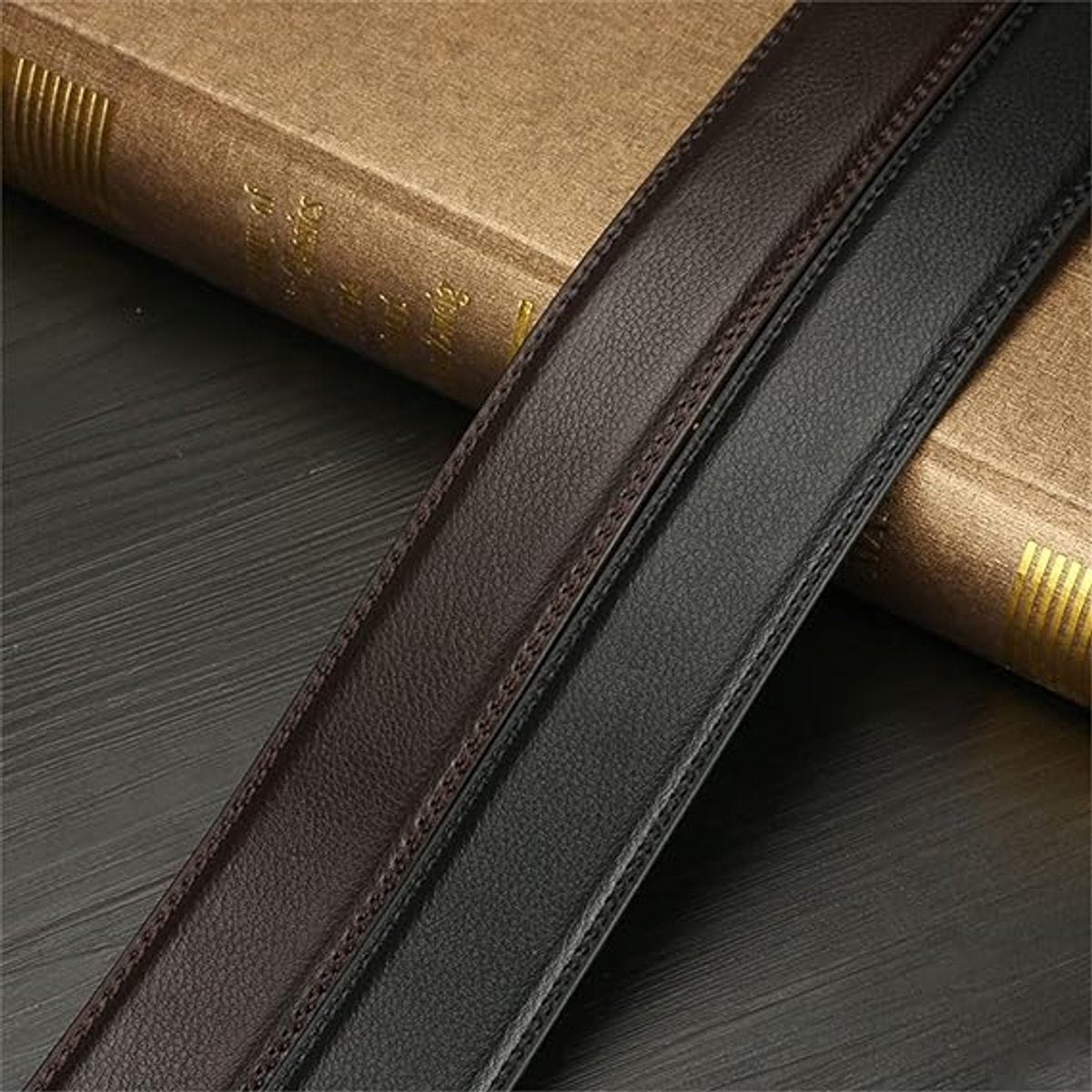 2 pieces - Men's Belt - Leather Belt - Adjustable - Gift Men - Shortenable - Gift Man - Cow Leather - Black & Brown - Without Holes - 120cm - Image 2