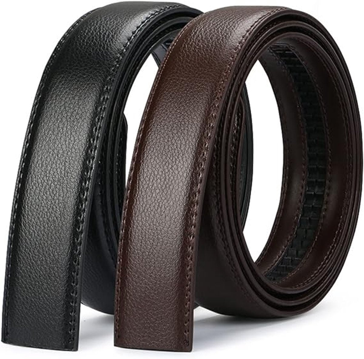 2 pieces - Men's Belt - Leather Belt - Adjustable - Gift Men - Shortenable - Gift Man - Cow Leather - Black & Brown - Without Holes - 120cm - Image 3