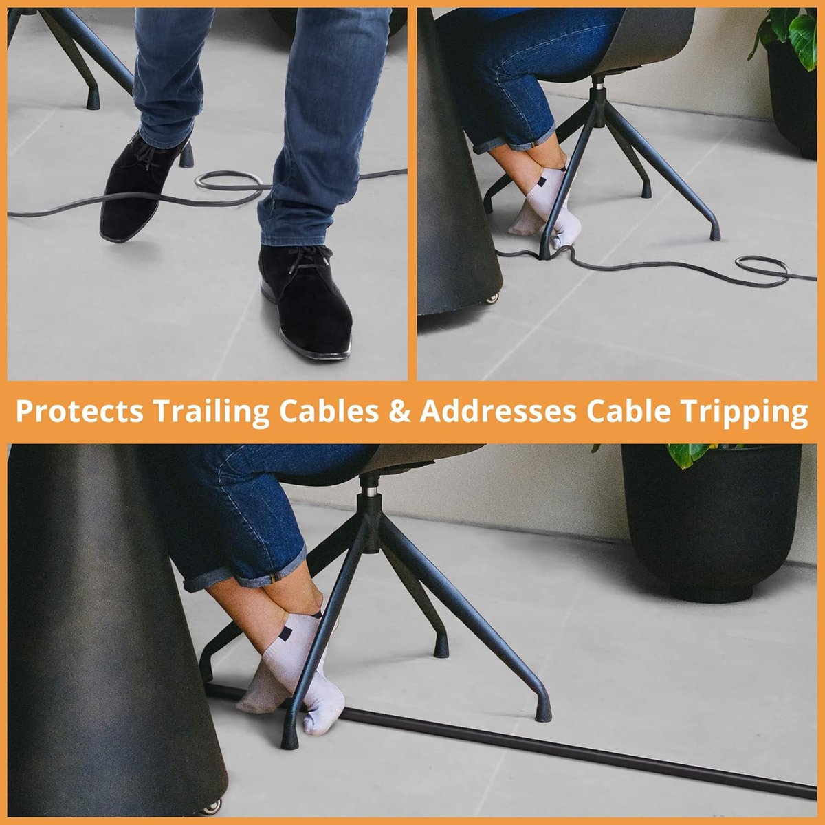 Cable bridge bottom - Self-adhesive cable duct - PVC - Cable duct floor - Concealing cables - Cable protection - Power cables suitable for homes, offices, hotels and warehouses - 100 x 2 x 1 cm - Black - Image 4