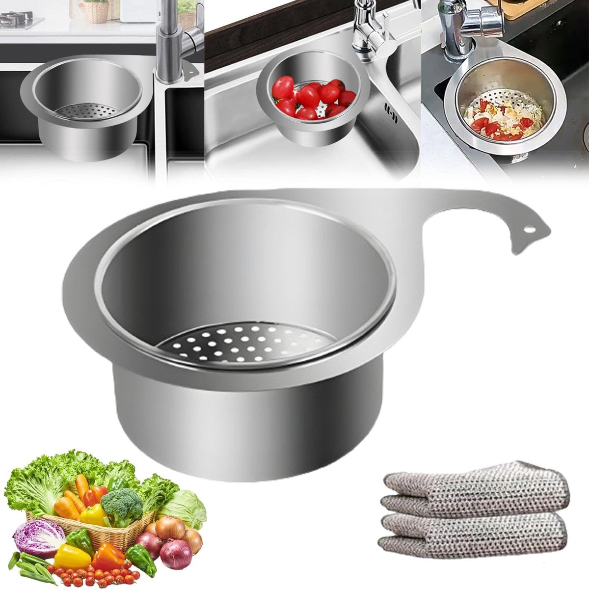Colander - Sink Colander - 21*5.8 cm - Kitchen Utensils - Kitchen Colander - Silver - Stainless Steel - Sink Basket - Suitable for Kitchen Use - Image 2