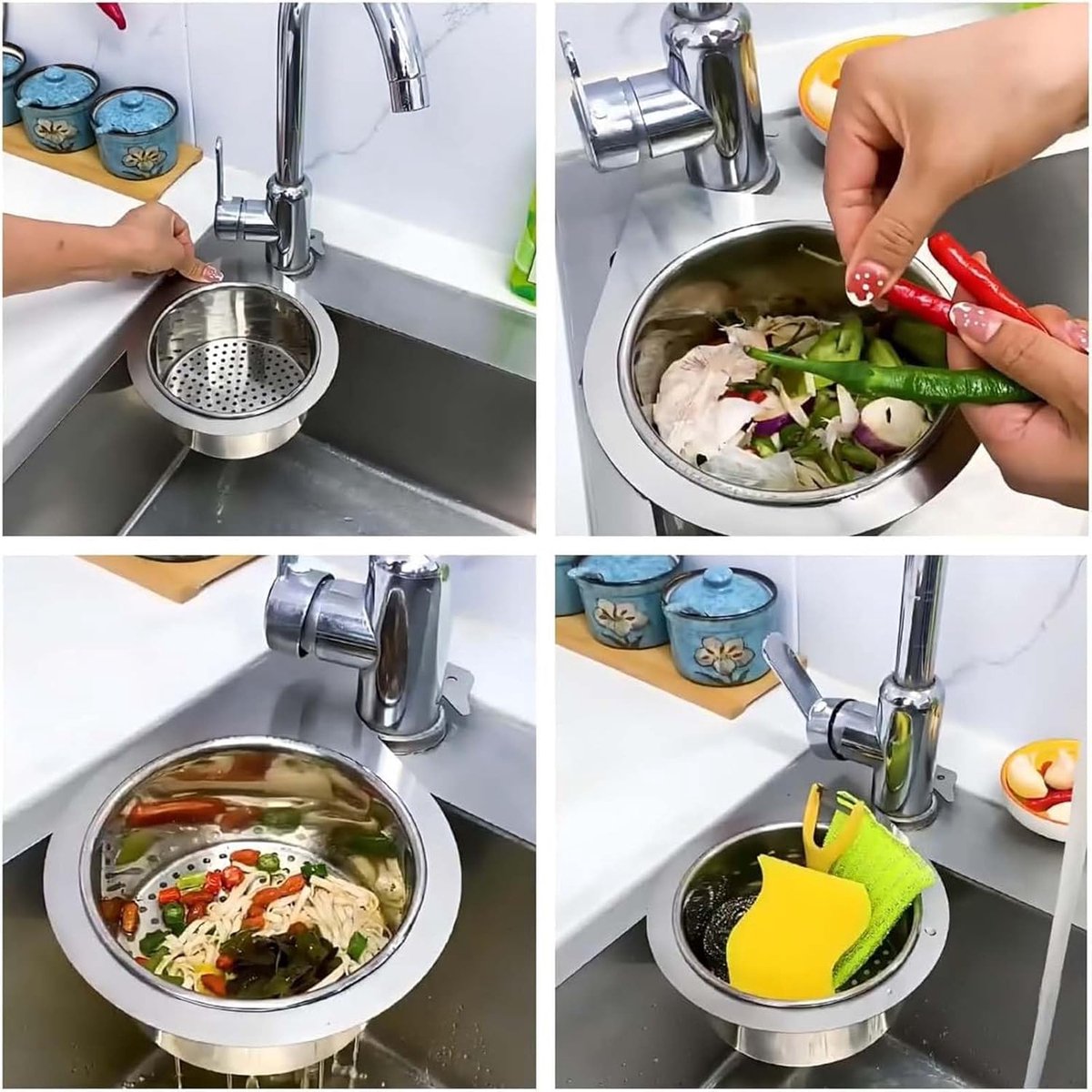 Colander - Sink Colander - 21*5.8 cm - Kitchen Utensils - Kitchen Colander - Silver - Stainless Steel - Sink Basket - Suitable for Kitchen Use - Image 3