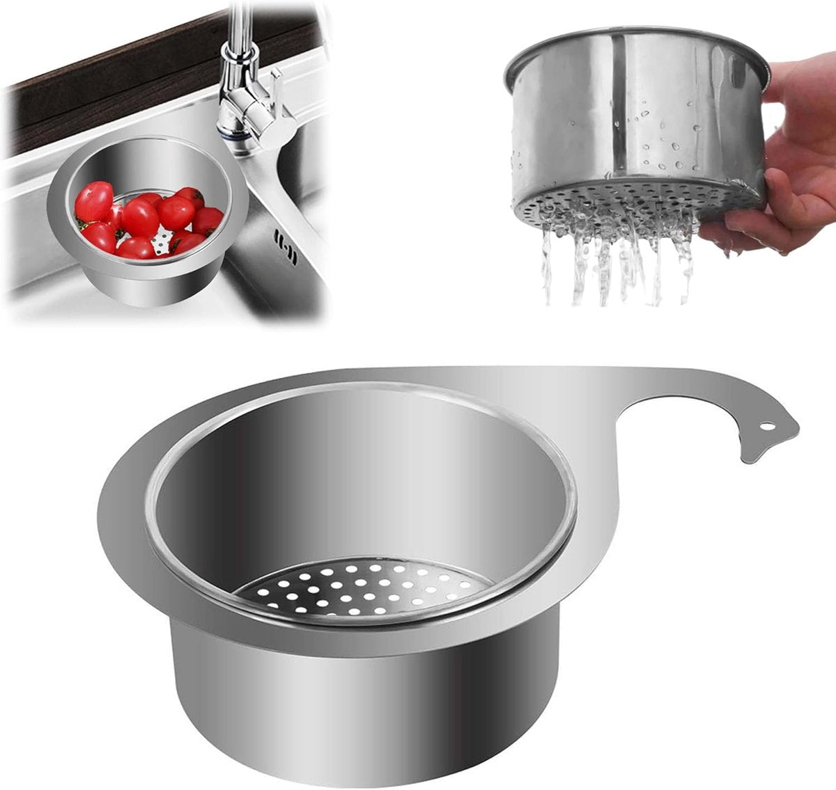 Colander - Sink Colander - 21*5.8 cm - Kitchen Utensils - Kitchen Colander - Silver - Stainless Steel - Sink Basket - Suitable for Kitchen Use - Image 4