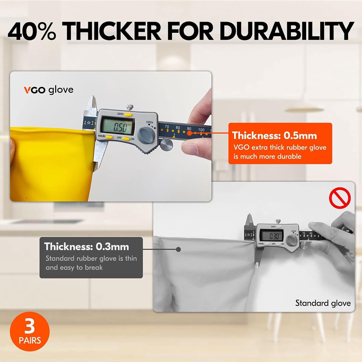 Cleaning gloves - size S - 3 pairs - waterproof rubber gloves - Household gloves - Yellow - Reusable - rubber - dishwashing gloves - Non-slip - Image 2