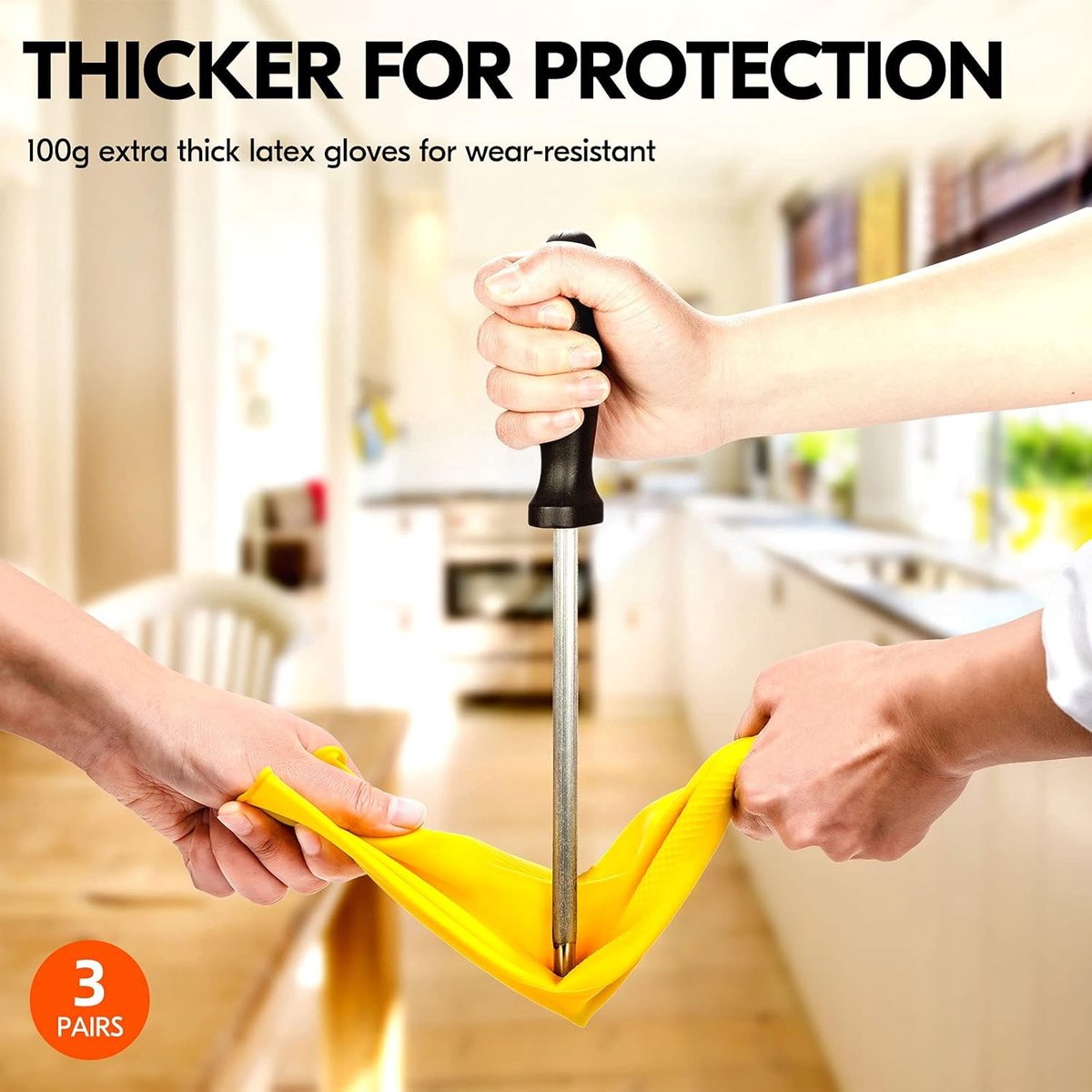 Cleaning gloves - size S - 3 pairs - waterproof rubber gloves - Household gloves - Yellow - Reusable - rubber - dishwashing gloves - Non-slip - Image 3