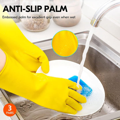 Cleaning gloves - size S - 3 pairs - waterproof rubber gloves - Household gloves - Yellow - Reusable - rubber - dishwashing gloves - Non-slip - Image 4