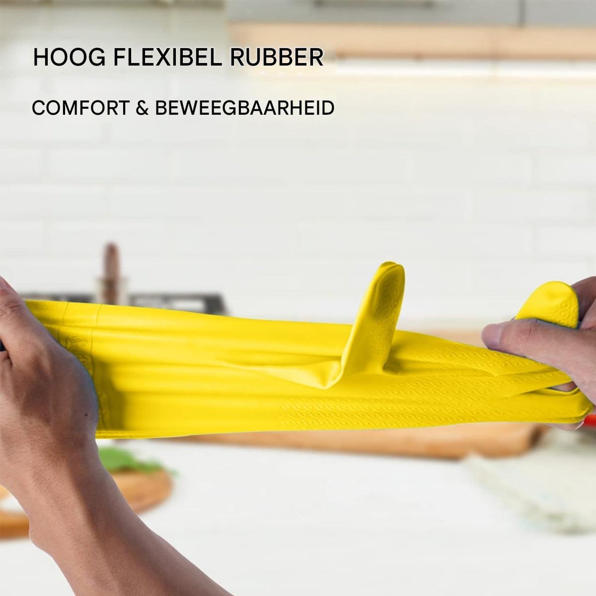 Cleaning gloves - size M - Household gloves - Extra Grip - Rubber - Suitable for damp environments such as kitchen, etc. - 3 Pairs - Yellow - Image 3