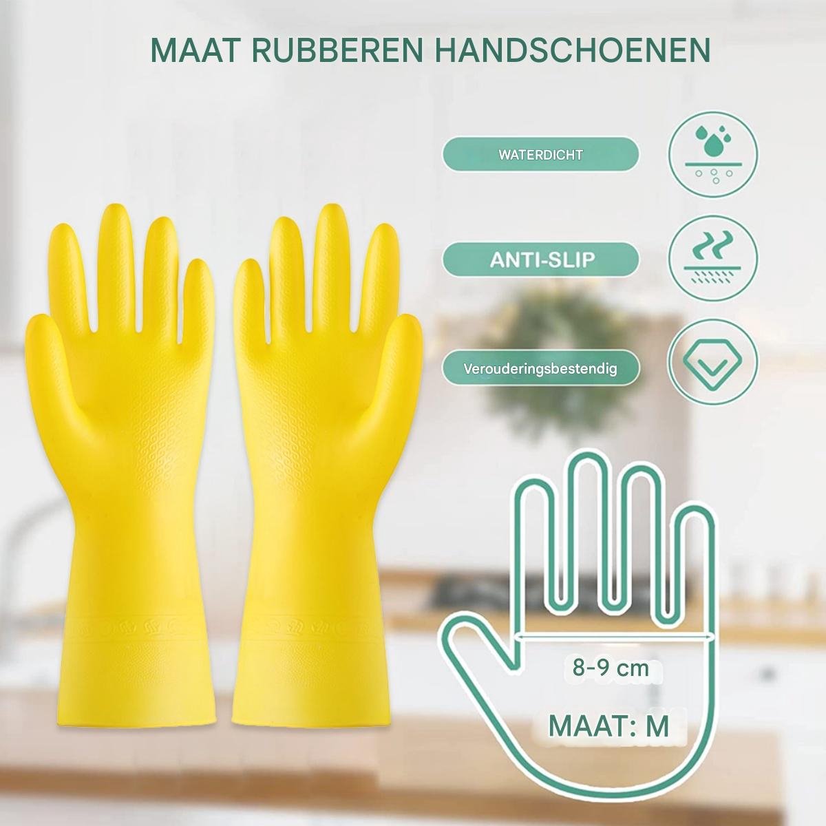 Cleaning gloves - size M - Household gloves - Extra Grip - Rubber - Suitable for damp environments such as kitchen, etc. - 3 Pairs - Yellow - Image 4