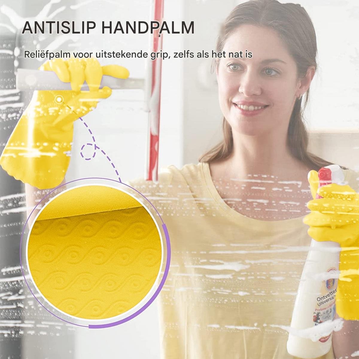 Cleaning gloves - size M - Household gloves - Extra Grip - Rubber - Suitable for damp environments such as kitchen, etc. - 3 Pairs - Yellow - Image 5