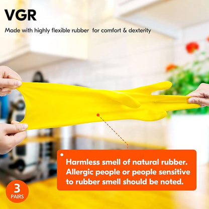 Cleaning gloves - 3 pairs - rubber gloves - dishwashing gloves - rubber gloves - dishwashing gloves - waterproof rubber gloves - household gloves - reusable - rubber - dishwashing gloves - size L - yellow - Image 2