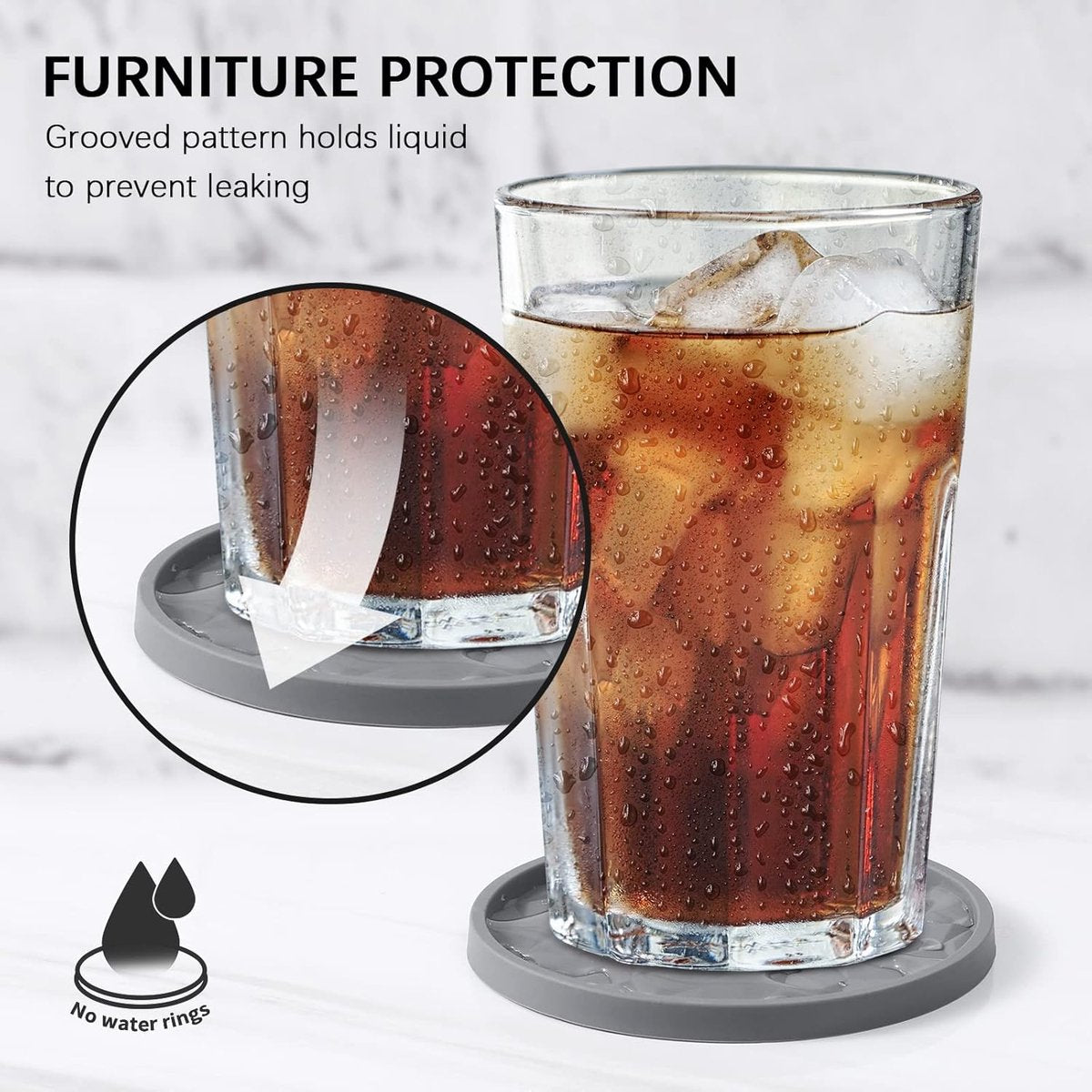 Coasters with Holder - 6 pieces - Coasters for Glasses - Coasters - Silicone - Non-slip - Red - Round - Raised edges to prevent spills - Coasters for hot or cold drinks to protect table tops - Image 3