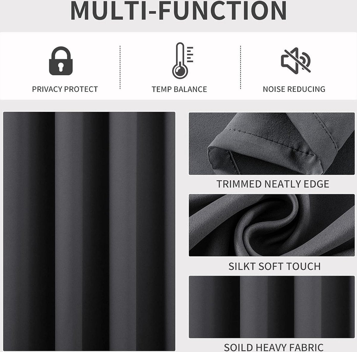 Curtain - Luxury, Blackout - 150*200 cm - Gray - 1 Piece - ready-made - with holes - Image 2