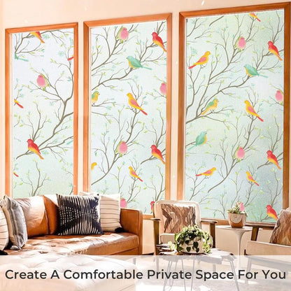 Window film - Glue-free adhesive film for windows and bathrooms - 30cm*1m - PVC - Static - Easy installation - Colorful - Branches and birds - Image 2