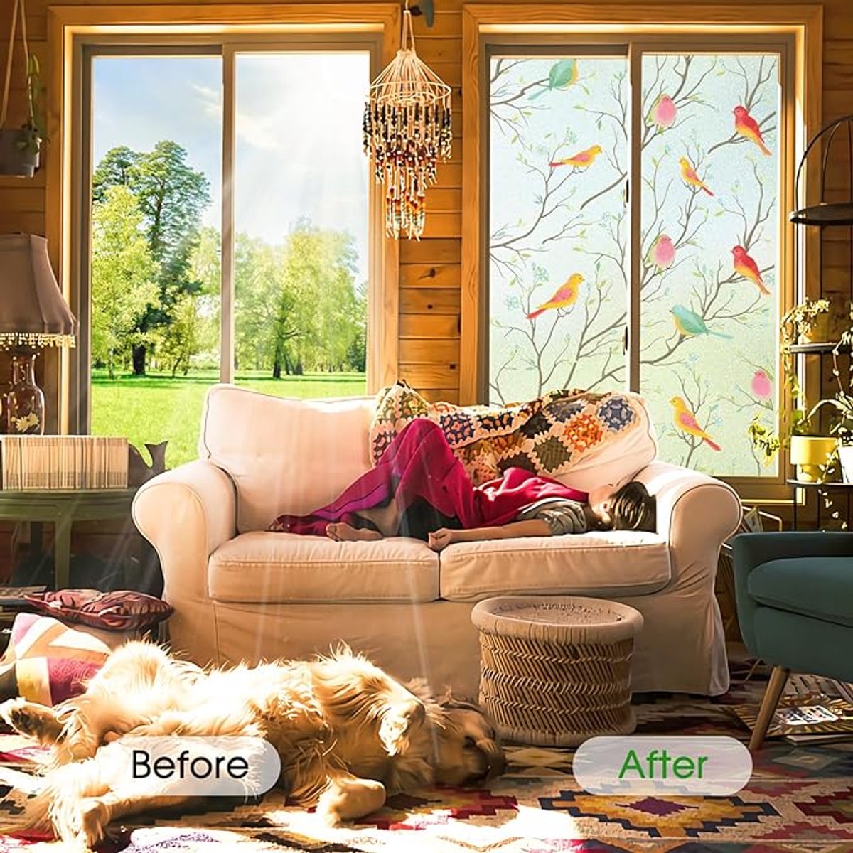 Window film - Glue-free adhesive film for windows and bathrooms - 30cm*1m - PVC - Static - Easy installation - Colorful - Branches and birds - Image 4