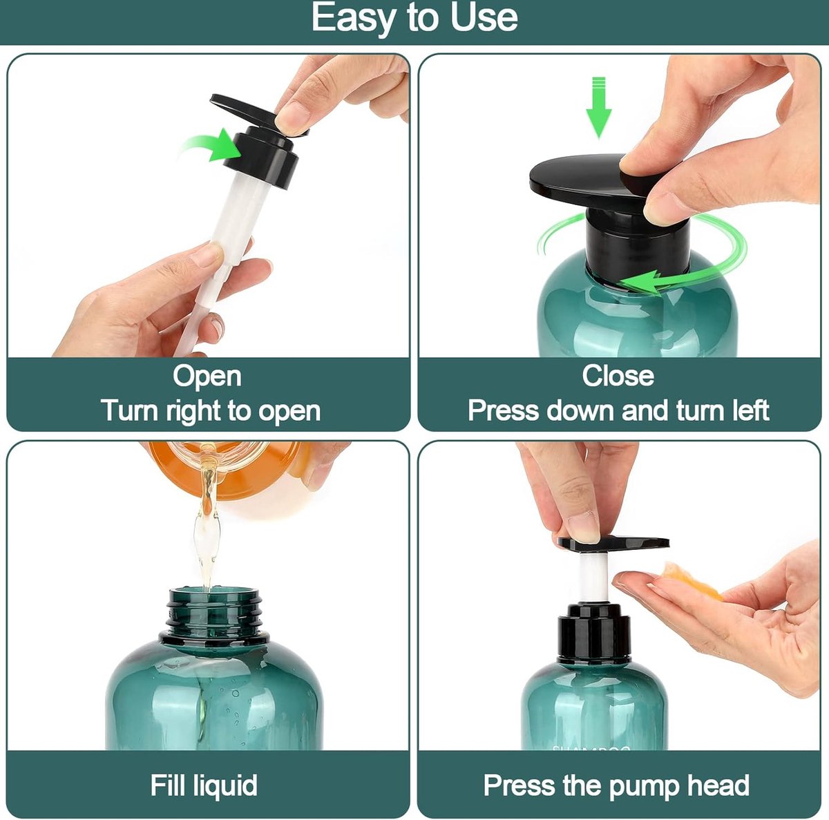 Soap dispenser - 3 pieces - Empty travel bottles - shampoo conditioner, shower gel dispenser - pump dispenser - empty bottles - 500 ml - blue - plastic - refillable - with labels - for travel and bathroom - Image 5