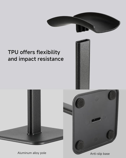 Headphone Holder - Headset Stand - Aluminum - Headphone Hook - Headset Holder - Universal - For Your Desk - 100x100x245mm - Black - Image 3