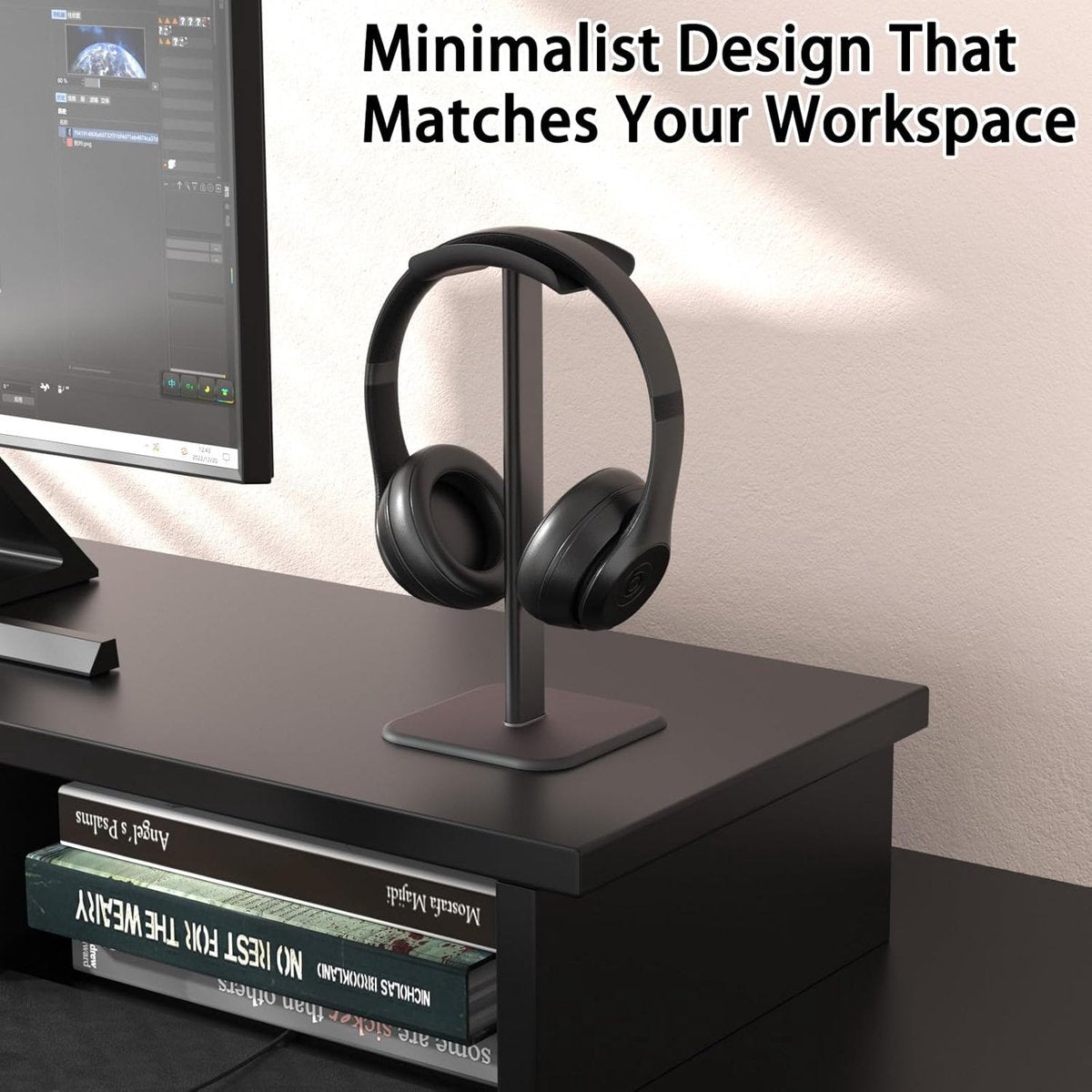 Headphone Holder - Headset Stand - Aluminum - Headphone Hook - Headset Holder - Universal - For Your Desk - 100x100x245mm - Black - Image 4