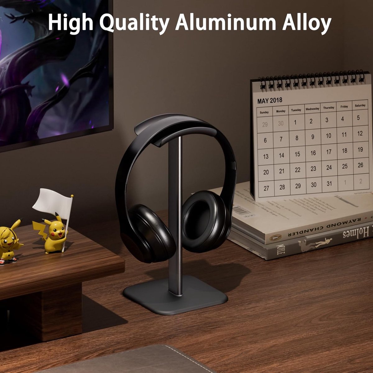 Headphone Holder - Headset Stand - Aluminum - Headphone Hook - Headset Holder - Universal - For Your Desk - 100x100x245mm - Black - Image 5