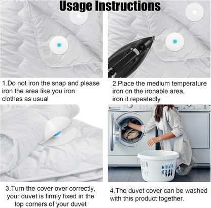 Bedding Snaps - 10 Pairs - Duvet Cover Snaps - Polyester - Plastic - Duvet Clips - Iron-On Duvet Fasteners to Hold Duvet - Duvet Clamps - Bed Sheet Tensioners - 60mm - White - Image 3