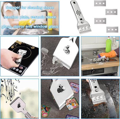 Ceramic Plate Scraper - Hob Scraper Scraper With 20 Extra Blades - Paint Scraper - suitable for glass or tiles and against glue or paint residue - glass scraper - stainless steel - cleaning induction hobs - halogen hob - paint cleaner - Image 4