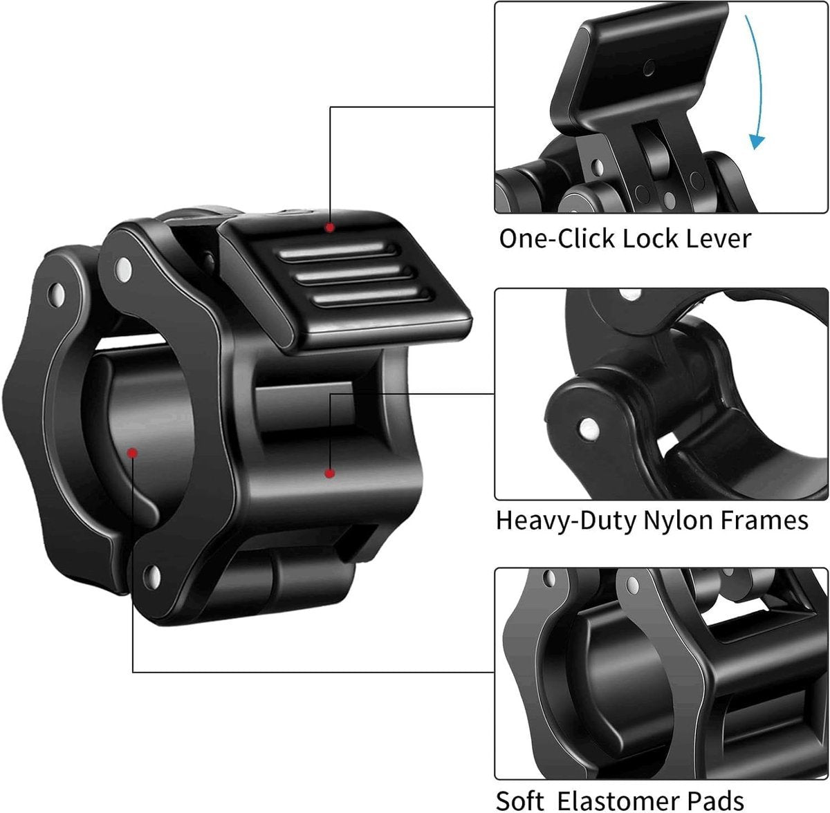 Barbell Clips - 2 Pieces - Barbell Lock - Ø28 mm - Dumbbell Clips - Barbell Clamp - Barbell Lock - Barbell Lock Jaw - For Bars, Dumbbells, Barbells Gym Equipment - Black - Image 3