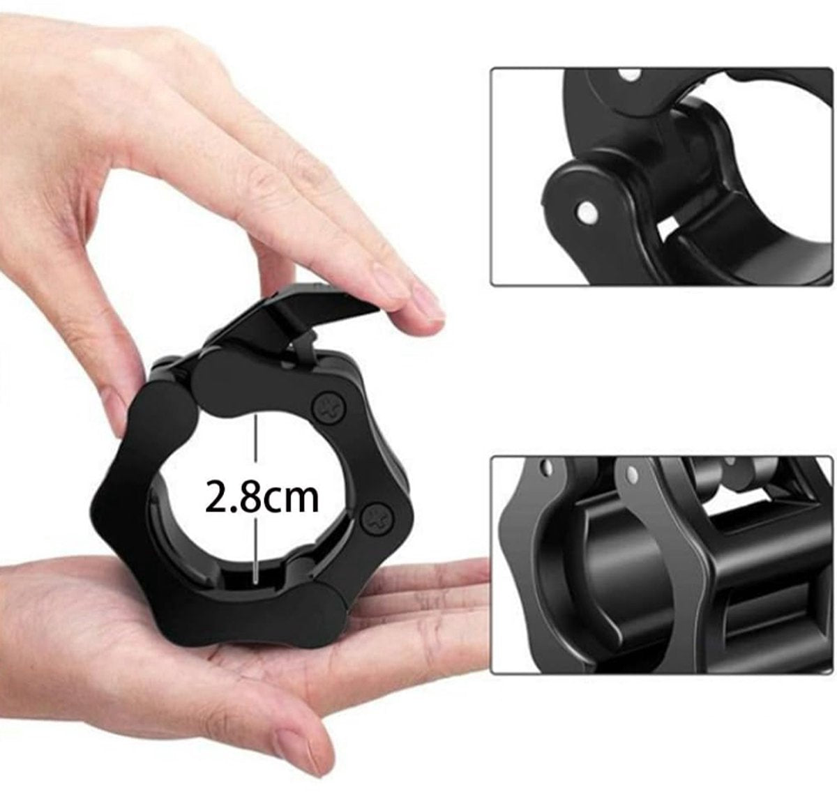 Barbell Clips - 2 Pieces - Barbell Lock - Ø28 mm - Dumbbell Clips - Barbell Clamp - Barbell Lock - Barbell Lock Jaw - For Bars, Dumbbells, Barbells Gym Equipment - Black - Image 7