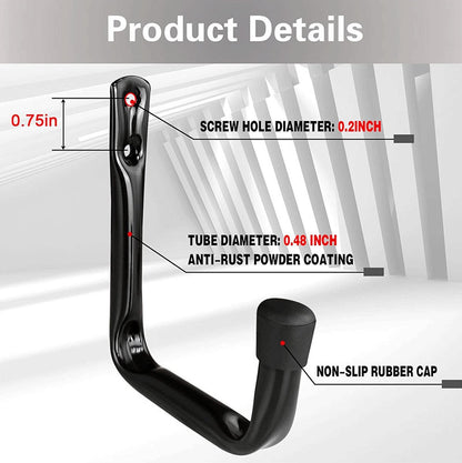 Storage hooks - wall hooks - tool hooks - garage organizer - 6 pieces - 9*11.5 cm - iron - black - with rubber end cap - Including screws - for cellar, bicycle, wall-mounted ladder - Image 2
