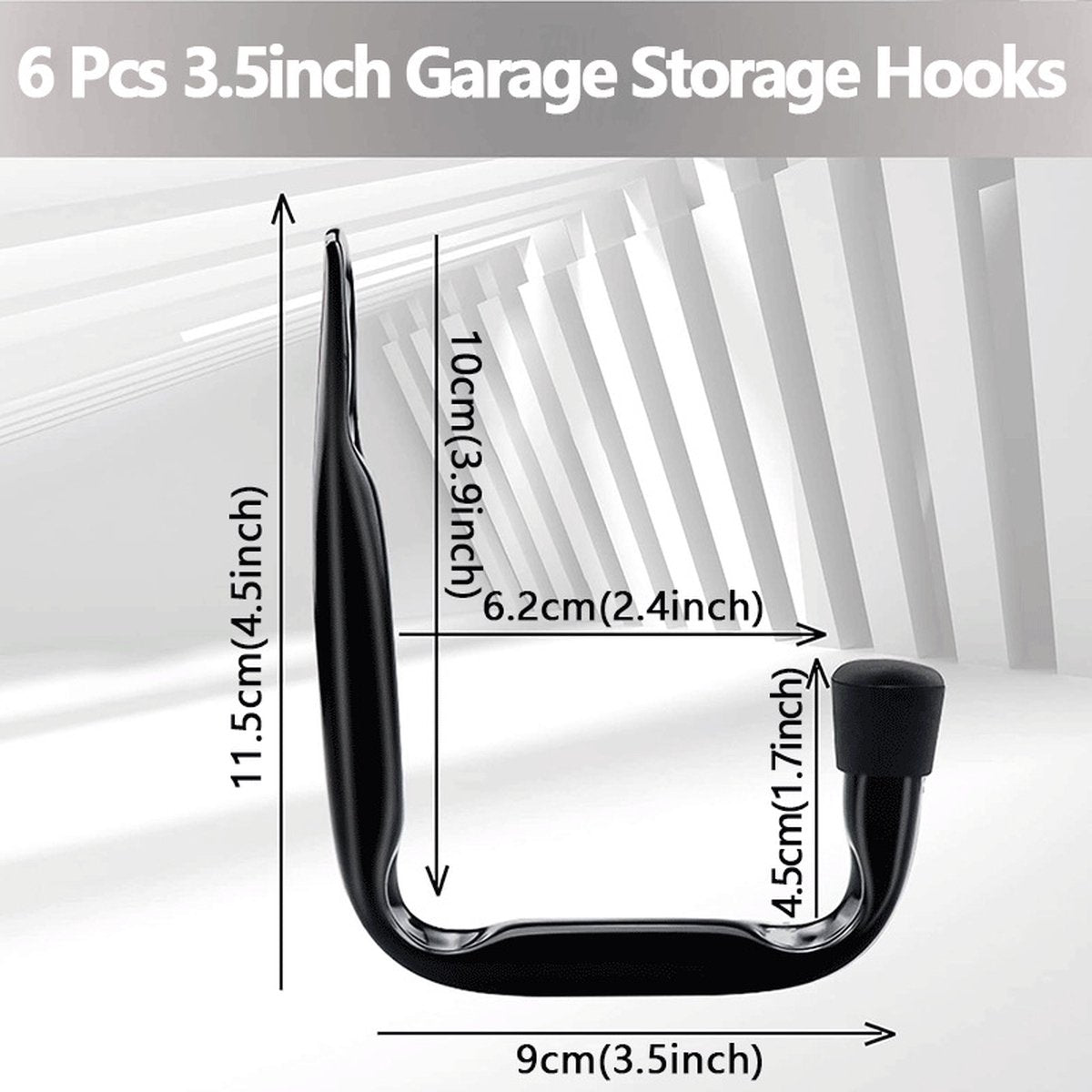 Storage hooks - wall hooks - tool hooks - garage organizer - 6 pieces - 9*11.5 cm - iron - black - with rubber end cap - Including screws - for cellar, bicycle, wall-mounted ladder - Image 5