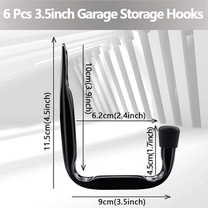 Storage hooks - wall hooks - tool hooks - garage organizer - 6 pieces - 9*11.5 cm - iron - black - with rubber end cap - Including screws - for cellar, bicycle, wall-mounted ladder - Image 5