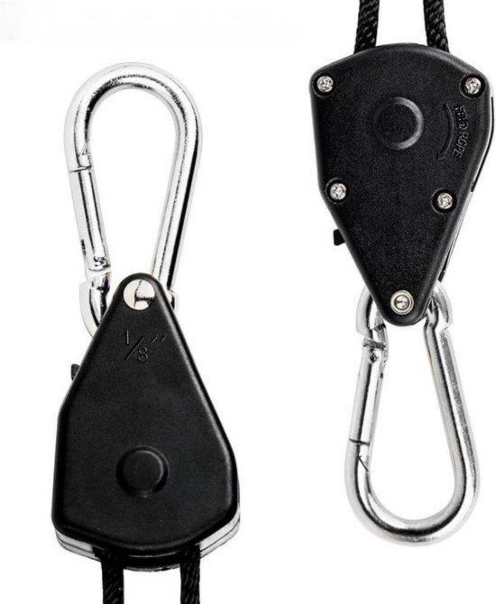 4 pieces/2 pairs - Rope ratchet - ratchet - internal gear ratchet - tow hook with carabiner - Rope ratchet hanger set - lifting device - 2m long - 150 lbs - black - for indoor plants, lighting and ventilation - Image 3