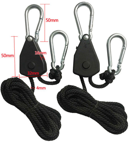 4 pieces/2 pairs - Rope ratchet - ratchet - internal gear ratchet - tow hook with carabiner - Rope ratchet hanger set - lifting device - 2m long - 150 lbs - black - for indoor plants, lighting and ventilation - Image 5