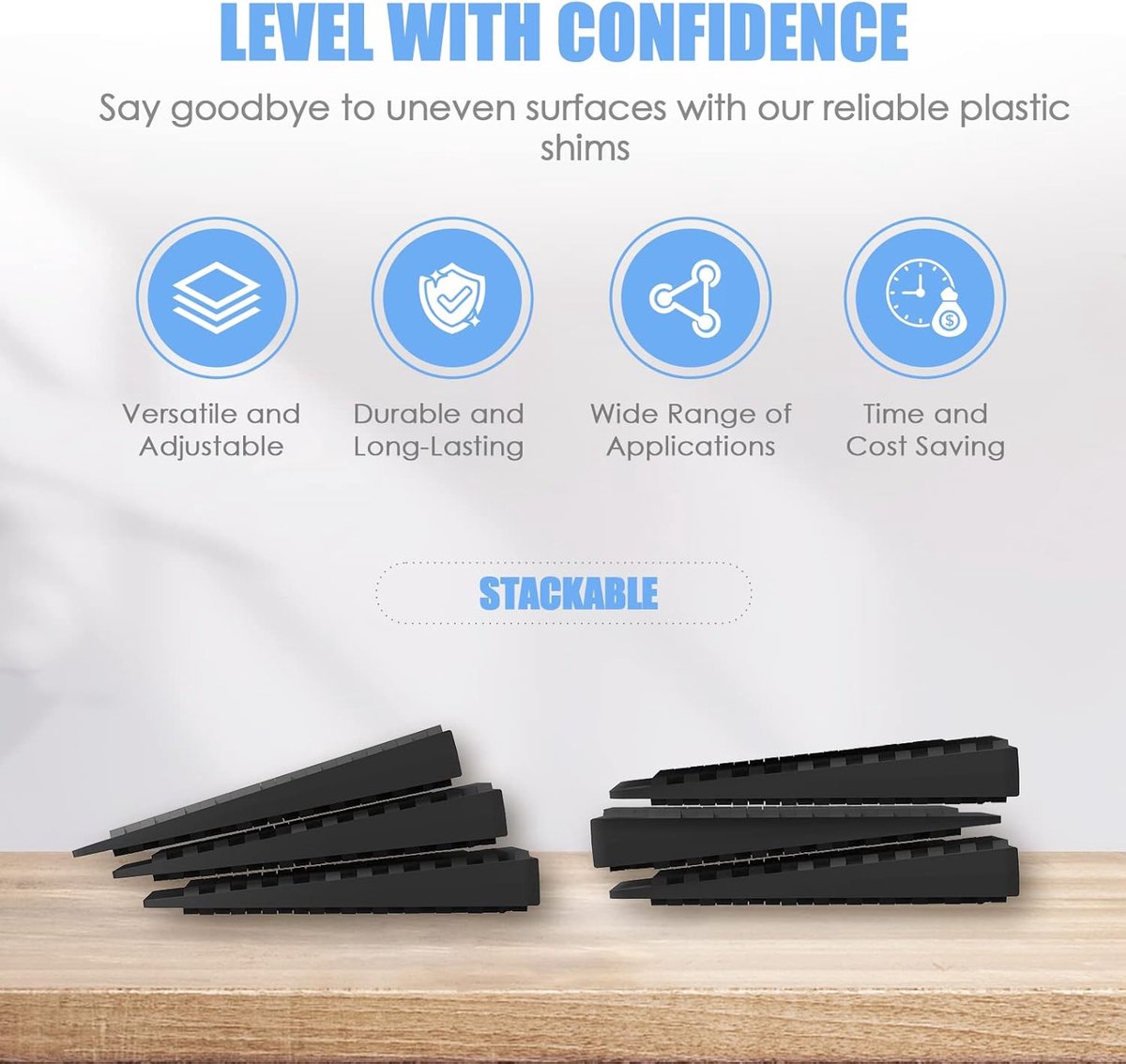 Furniture wedges - 35 pieces - Leveling wedges - Leveling pad Base leg - Furniture coaster - Furniture feet - Wedge set - Leveling wedge - Black - 5*3*0.5 cm - Plastic - Image 5
