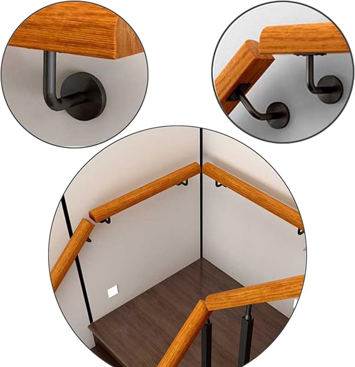 5 pieces - Handrail holder - handrail brackets - wall bracket - handrail support rod - Staircase Handrail Support - 6*8 cm - black - stainless steel - for stairwells, indoors and outdoors - for square/horseshoe-shaped handrails - Image 2