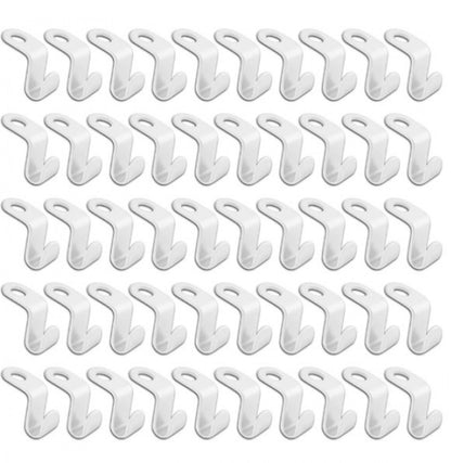 50 Pieces - Coat Hook - Hanger Connector Hooks - Coat Hook - Hanging Hooks - White - Hanger Extension Clips - Plastic - for Outfit Cascading Hanger Hooks - Space-Saving Organizer