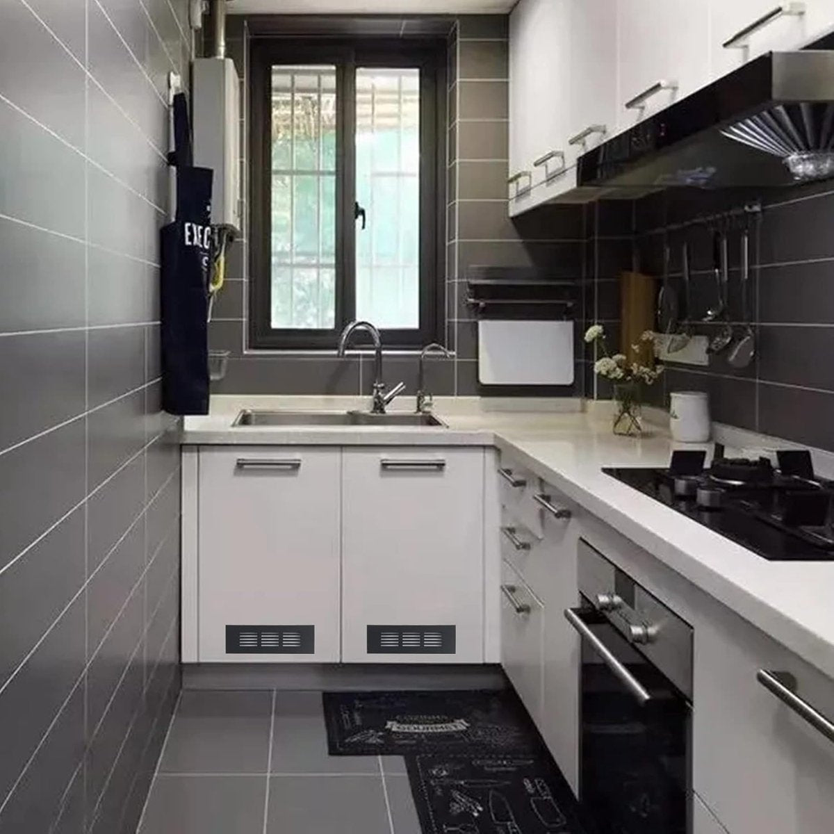 Air Grilles - 2 Pieces - Skirting Board Ventilation Grille - Aluminum Alloy - With Screws - Ventilation Covers - Heat Dissipation - Ventilation Holes - Ventilation Hood - Suitable for Kitchen, Bathroom, Wardrobe, Cabinet, Shoe Cabinet - 150*50mm - Black - Image 2