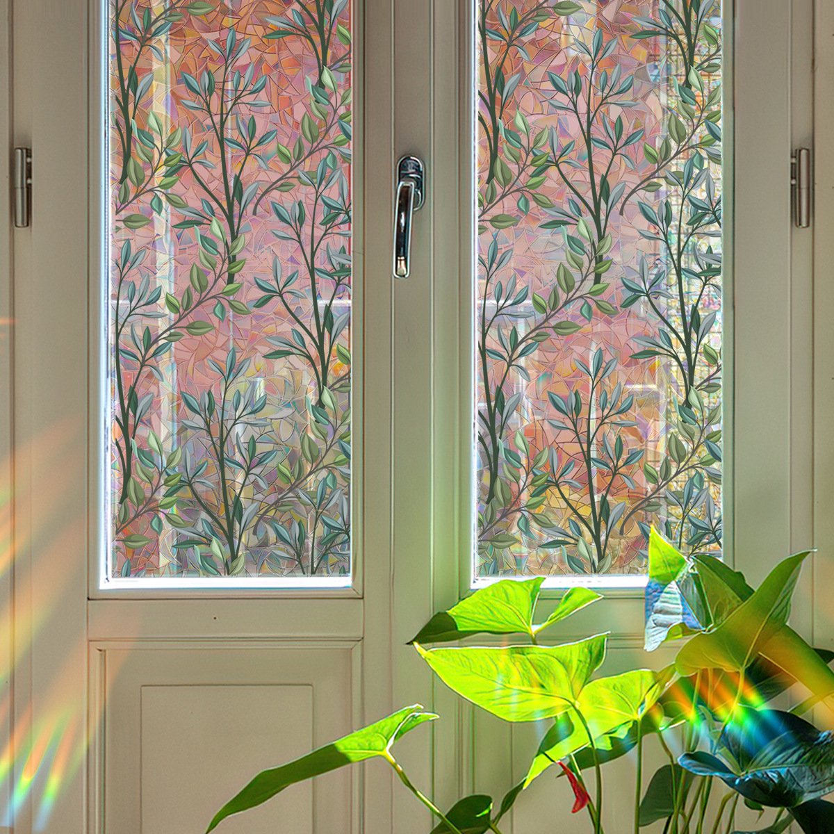 Window film - 40 x 100cm - Sun protection & insulating - Static - Static self-adhesive adhesive film - Decorative film - Stained glass - Green vines - PVC - Image 3