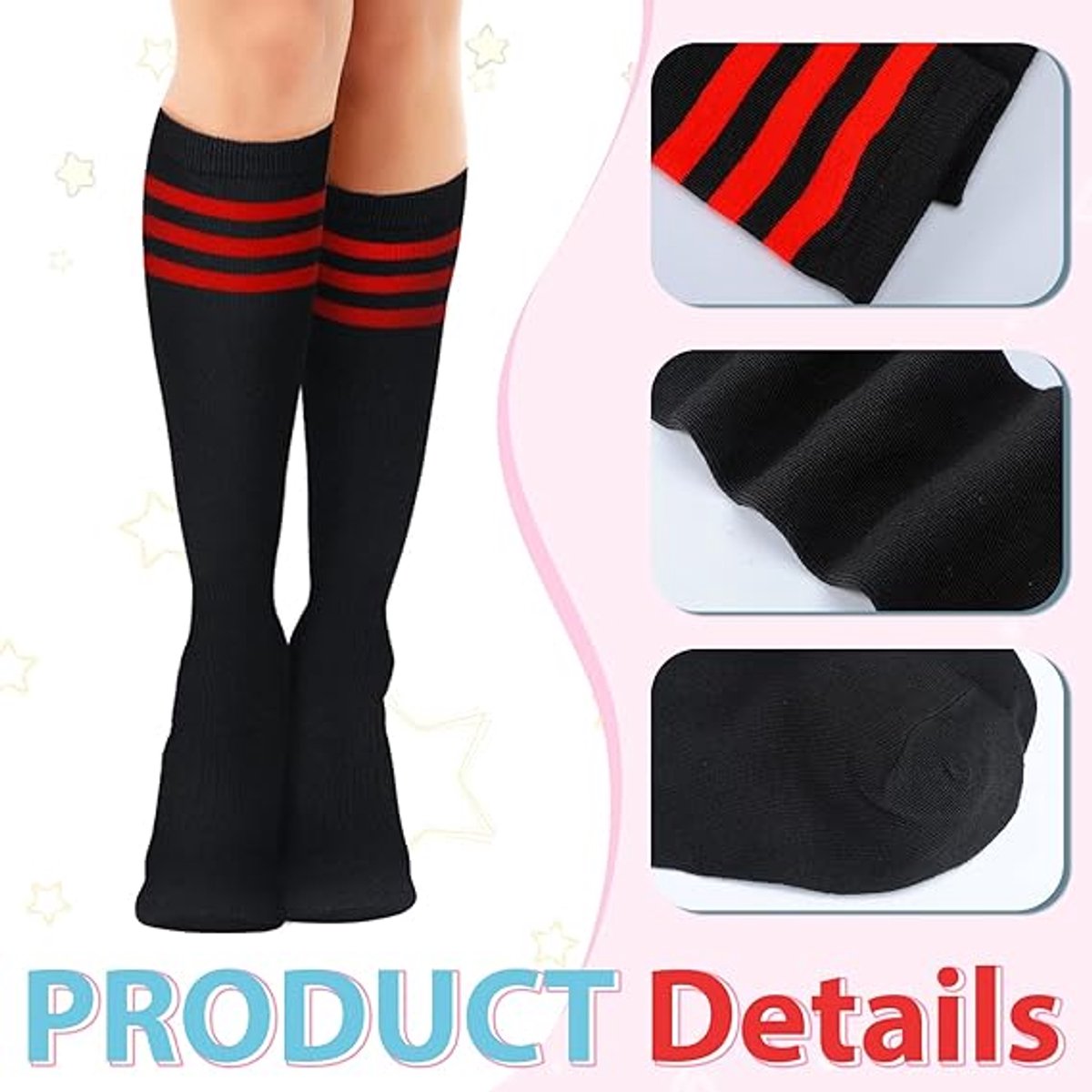 3 pairs - Socks - Striped socks - Tubular socks - Sports socks - Long socks for women - Knee socks - Women's knee socks - Warm - Simple - 3 colors - Polyester - 35*19cm - Image 2