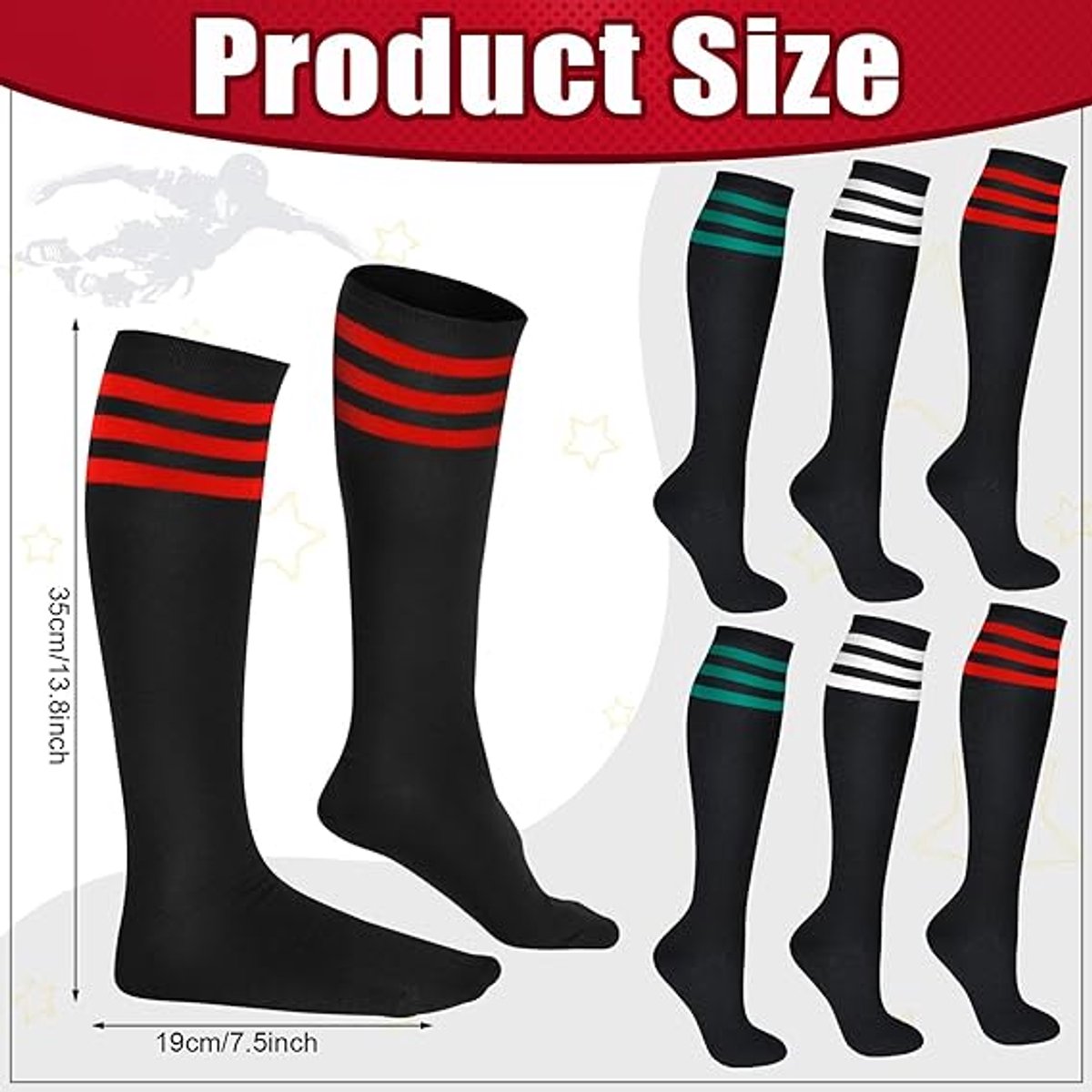 3 pairs - Socks - Striped socks - Tubular socks - Sports socks - Long socks for women - Knee socks - Women's knee socks - Warm - Simple - 3 colors - Polyester - 35*19cm - Image 3