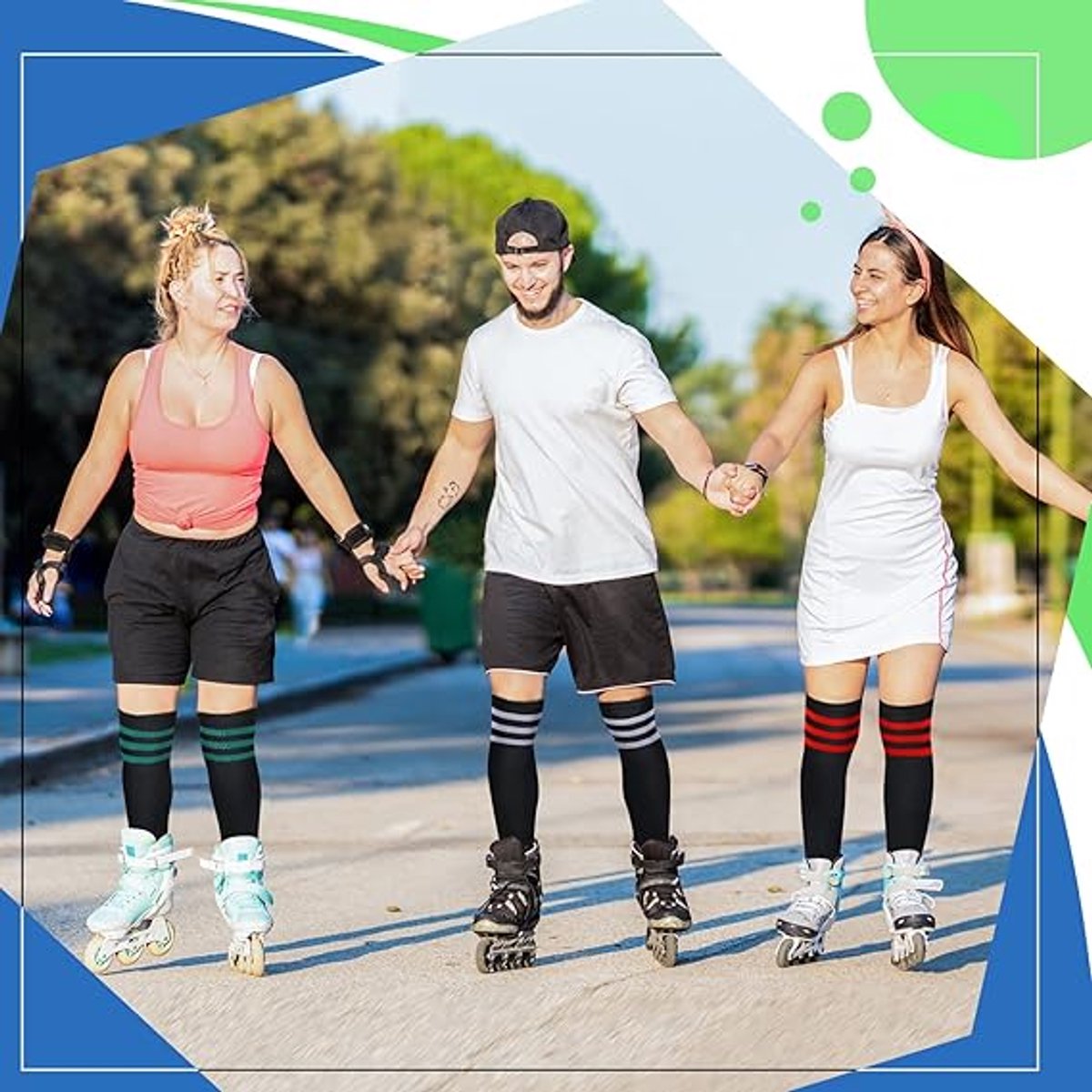 3 pairs - Socks - Striped socks - Tubular socks - Sports socks - Long socks for women - Knee socks - Women's knee socks - Warm - Simple - 3 colors - Polyester - 35*19cm - Image 4