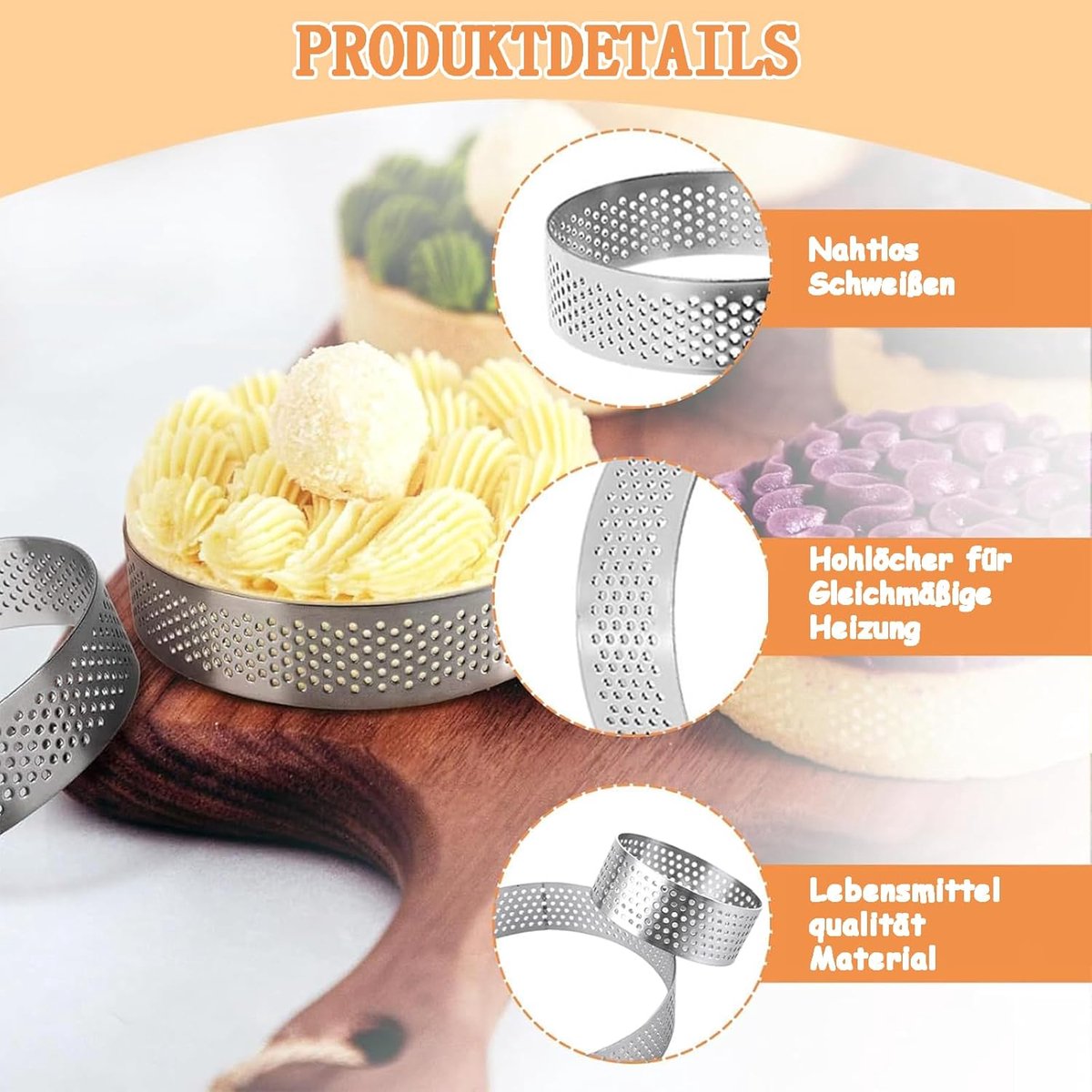 Cake ring - 6 pieces - Ø 8 cm*2 cm*0.8 mm - Stainless steel - Cake tin - Cake mould - Mousse cake mould - For baking muffins, cakes, cookies - Image 5