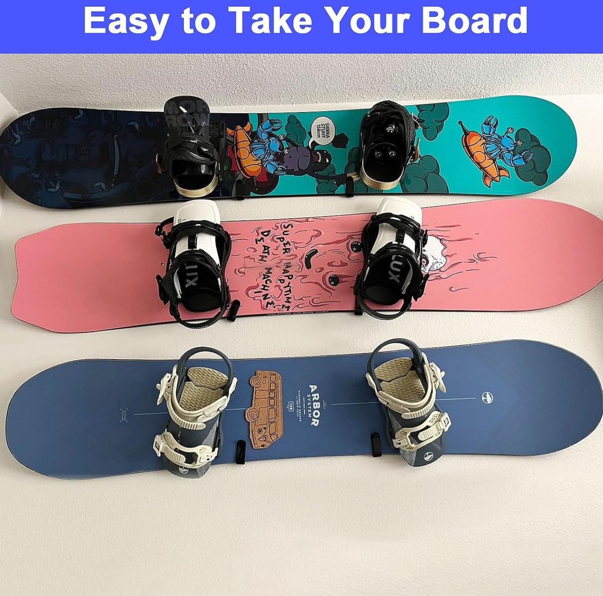 2 pieces - snowboard wall mount - skateboard wall mount - with screws - skateboard, wall mounting, display rack for skateboards, surfboards or longboards - storage hooks - black - stainless steel - hanging - 10*2*3.3cm - Image 2