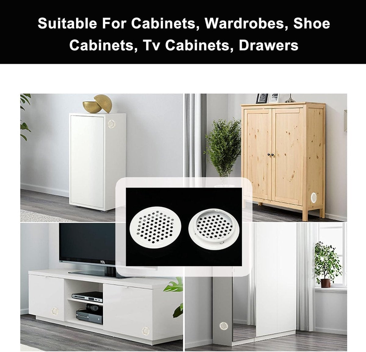 Ventilation grille - 20 pieces - 35mm - Round air grilles - Stainless steel - Ventilation holes - For bathroom, home office, kitchen - White - Image 2