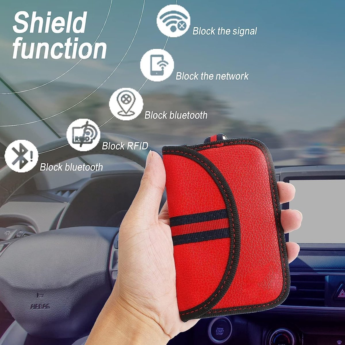 RFID Anti-theft Car Key - 2 pieces - Protective cover - Car key - Anti-theft - With hook - Car key bag - Key bag - Security - Black/Red - Image 2