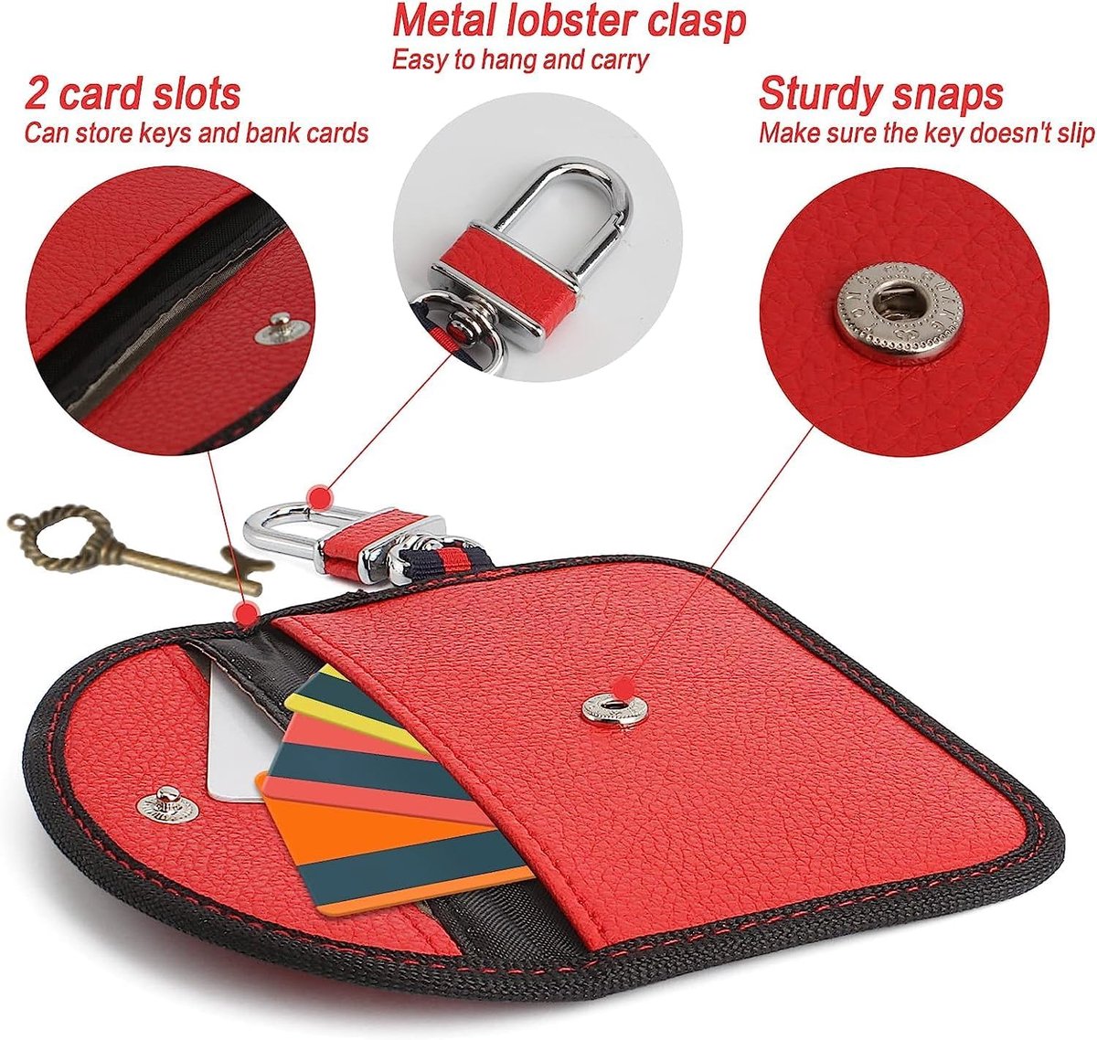 RFID Anti-theft Car Key - 2 pieces - Protective cover - Car key - Anti-theft - With hook - Car key bag - Key bag - Security - Black/Red - Image 3