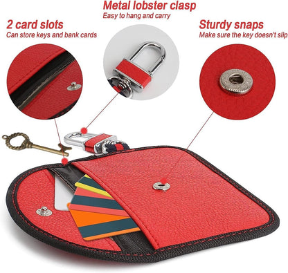 RFID Anti-theft Car Key - 2 pieces - Protective cover - Car key - Anti-theft - With hook - Car key bag - Key bag - Security - Black/Red - Image 3