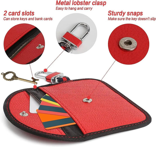 RFID Anti-theft Car Key - 2 pieces - Protective cover - Car key - Anti-theft - With hook - Car key bag - Key bag - Security - Black/Red - Image 3
